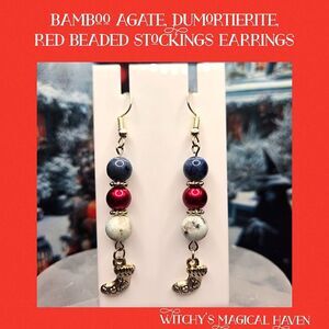 Dumortierite, Sesame Jasper Beaded Stockings Festive Gemstone Earrings